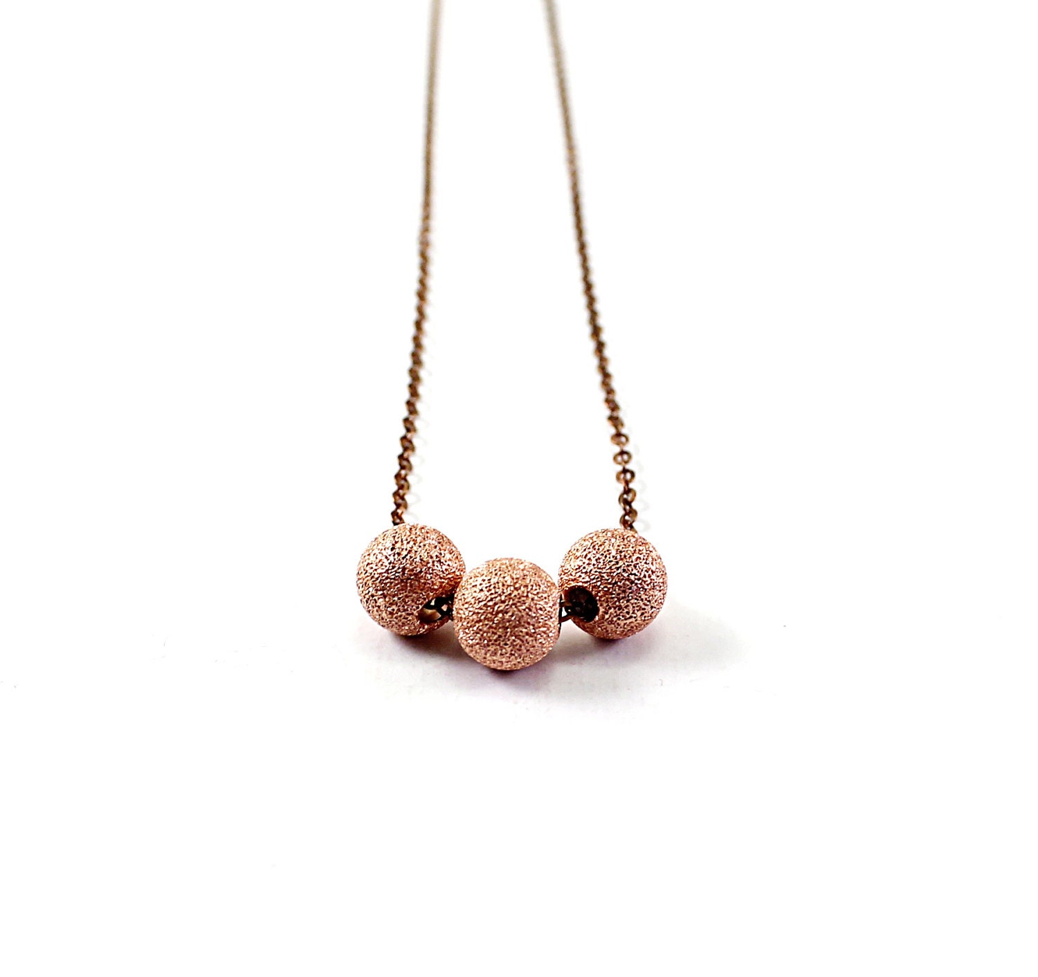 Sparkly necklace - copper necklace sparkle balls brushed jewelry girlfriend wife minimalist