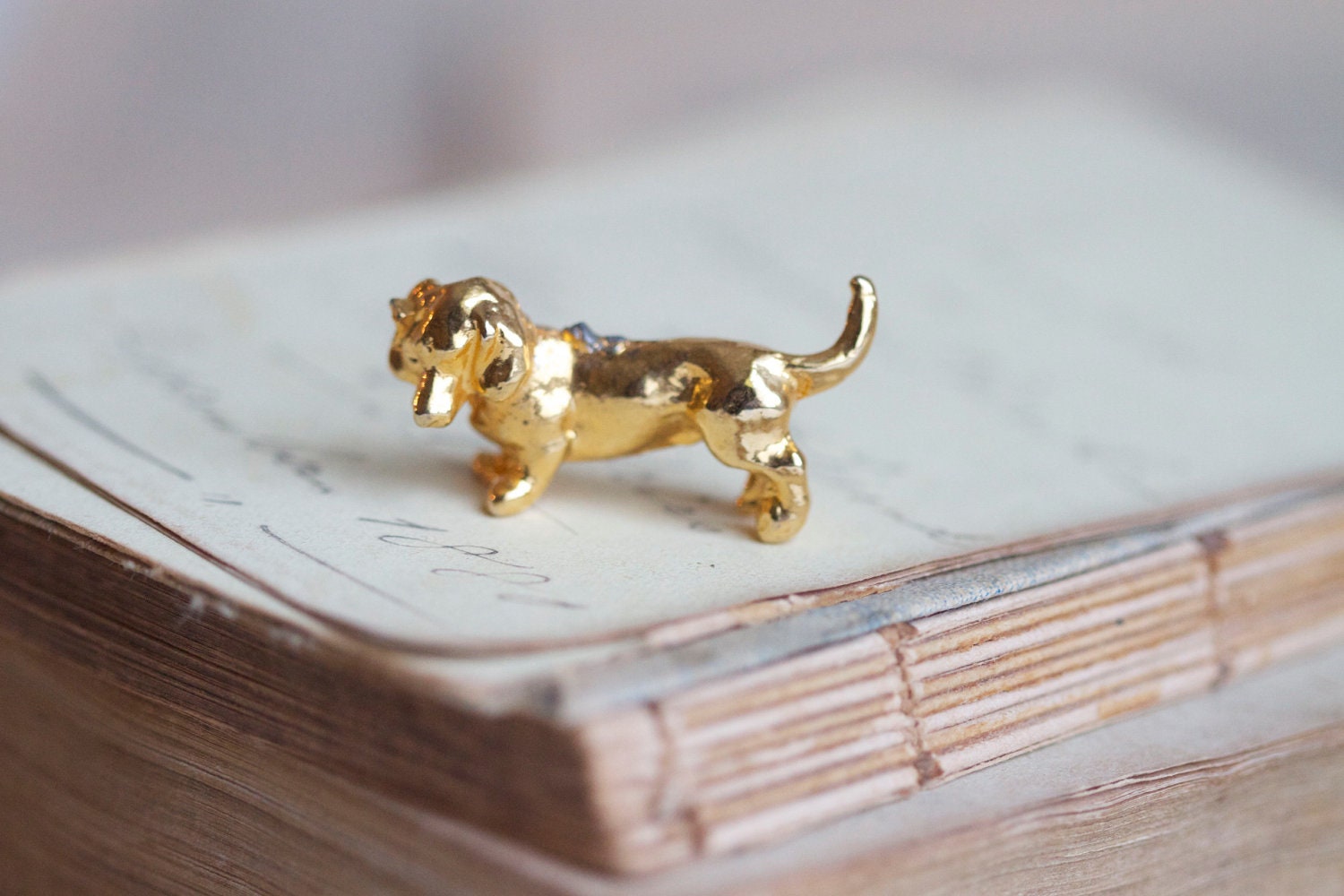 Tiny Lead Figurine - Golden Sausage Dog Miniature
