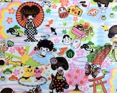 Kawaii Fabric, Geisha Tomodachi Fabric in cream (1 yard) BUY MORE & SAVE