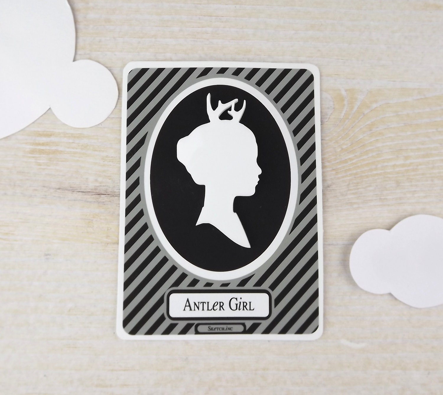 White Brooch Cameo - Antler Girl - Hybrid Deer
