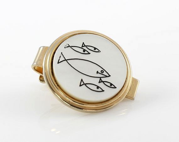 Vintage tie clip Fish mother of pearl
