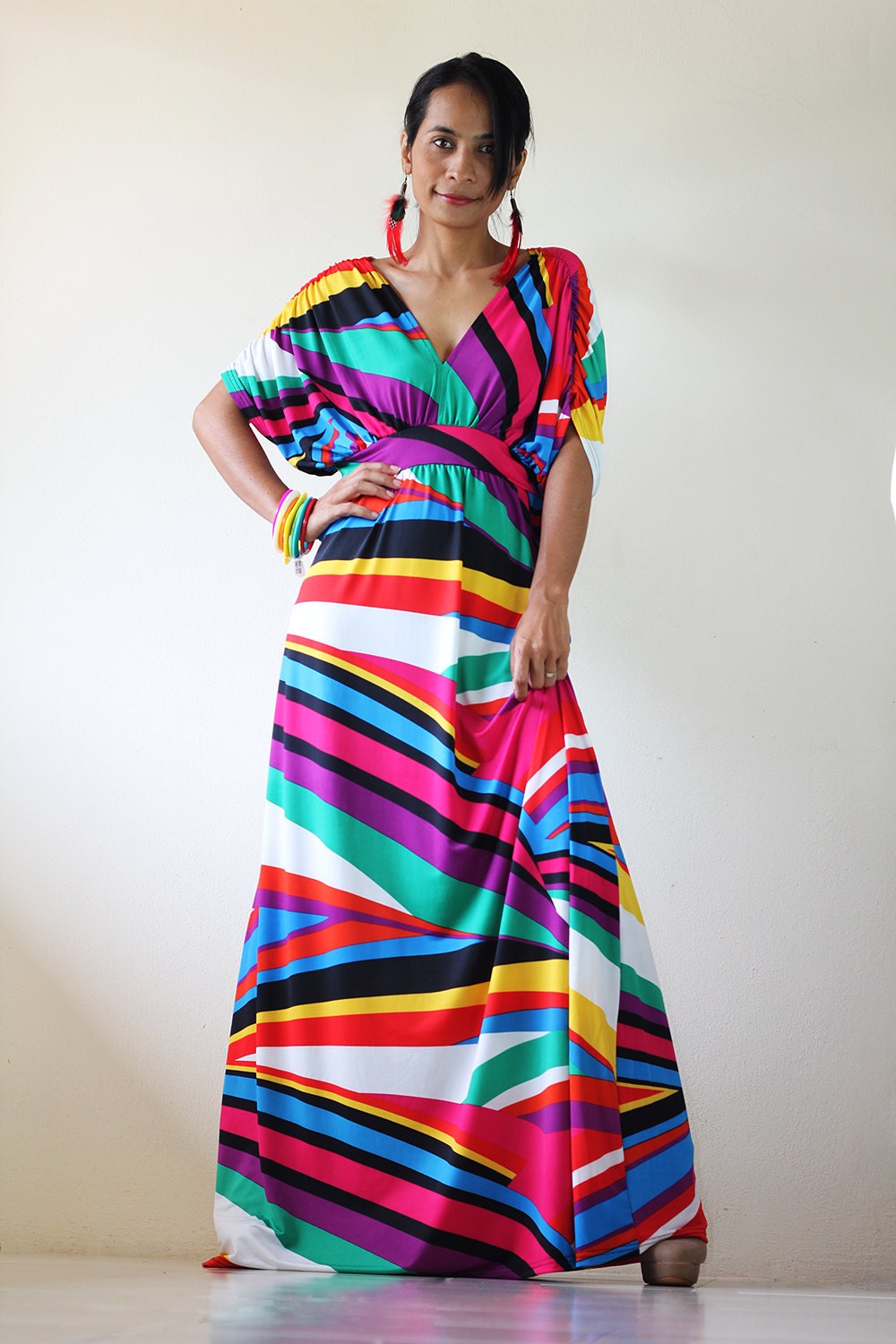 Kimono Maxi dress Rainbow Long Elegant Summer Evening gown : Elegant Collection