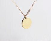 Tiny Gold Dot Necklace - gold disc circle with dandelion charm on 14k gold filled chain, simple everyday jewelry