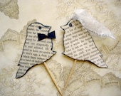 Ready to Ship Eco friendly wedding cake topper, recycled book paper, love birds,