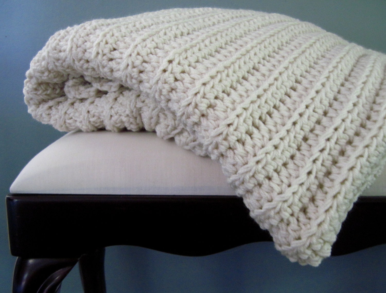 RESERVED for CORALIE - Crochet Afghan - Chunky Thick in Ivory Cream Off White Beige Aran