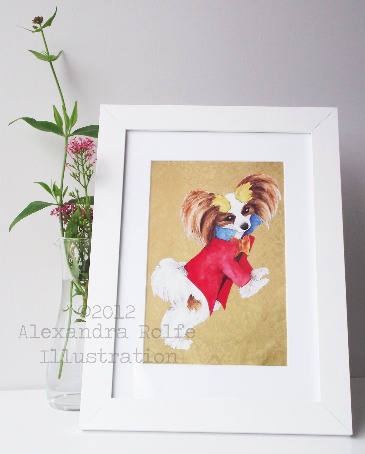 March hare as Papillion dog illustrated 8 x 11"  wall art print.