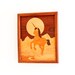 vintage marquetry wood art : unicorn and moon, mountains .. handmade OOAK
