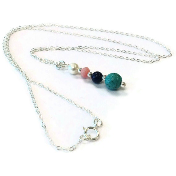 Gemstone Necklace Pearl Turquoise Coral Lapis Sterling Silver Jewelry Natural Gemstone Jewellery Chain Pendant N-326 327 328 329
