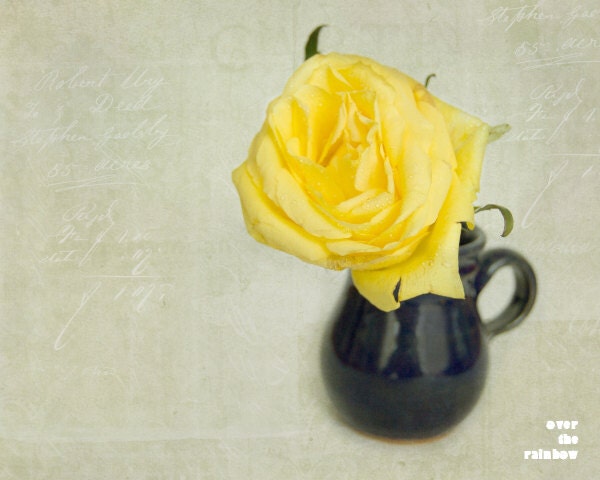 Yellow rose Photograph, Romantic floral print, Vintage look, Shabby chic print, French country home decor, nature, flower, 10x8, Giclée