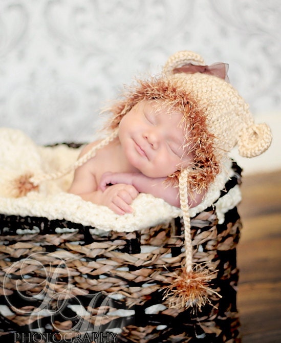 Baby Crochet Lion Hat, Baby Hat with Ears, Newborn Photo Prop, Baby Costume
