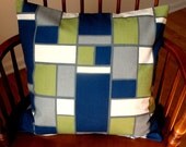 Navy Color Block Pillow Cover, Blue and Olive Slipcover, Washable, 18 Inch