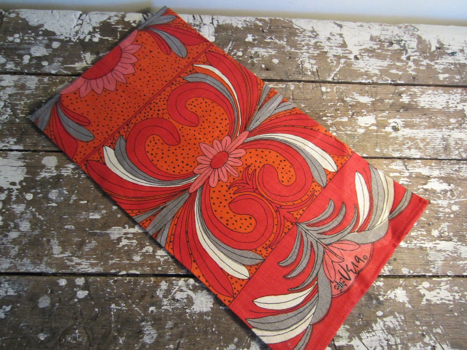 Vintage Vera Dish Towel Red Floral Towel Kitchen Towel