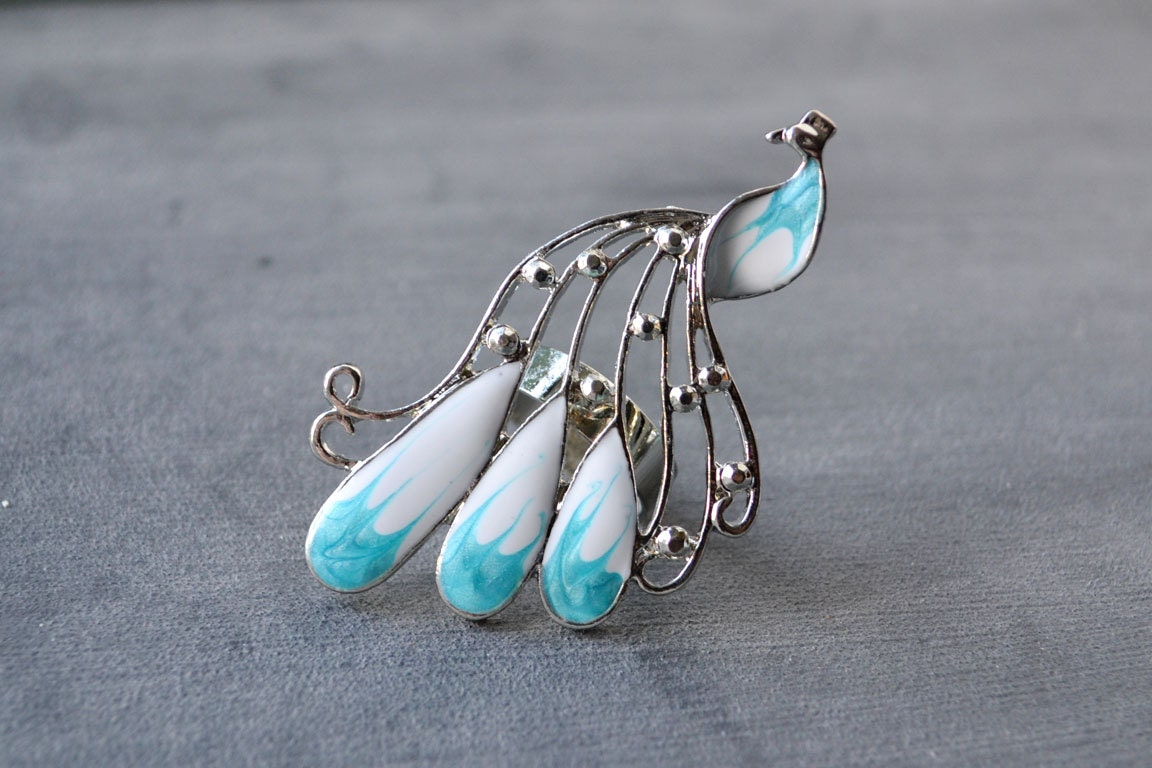 Blue and White Peacock Ring