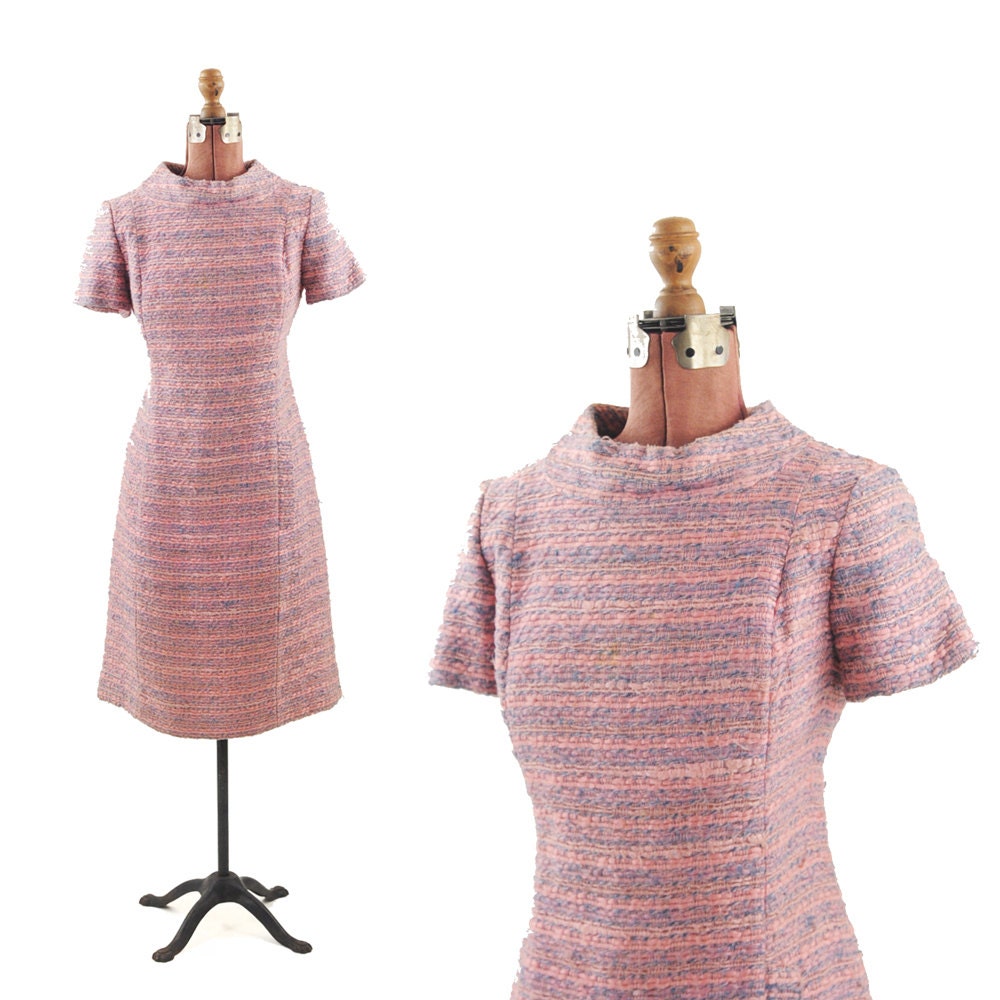 Vintage 1960's Pastel Pink Knit Mod Scooter Shift Party DRESS M