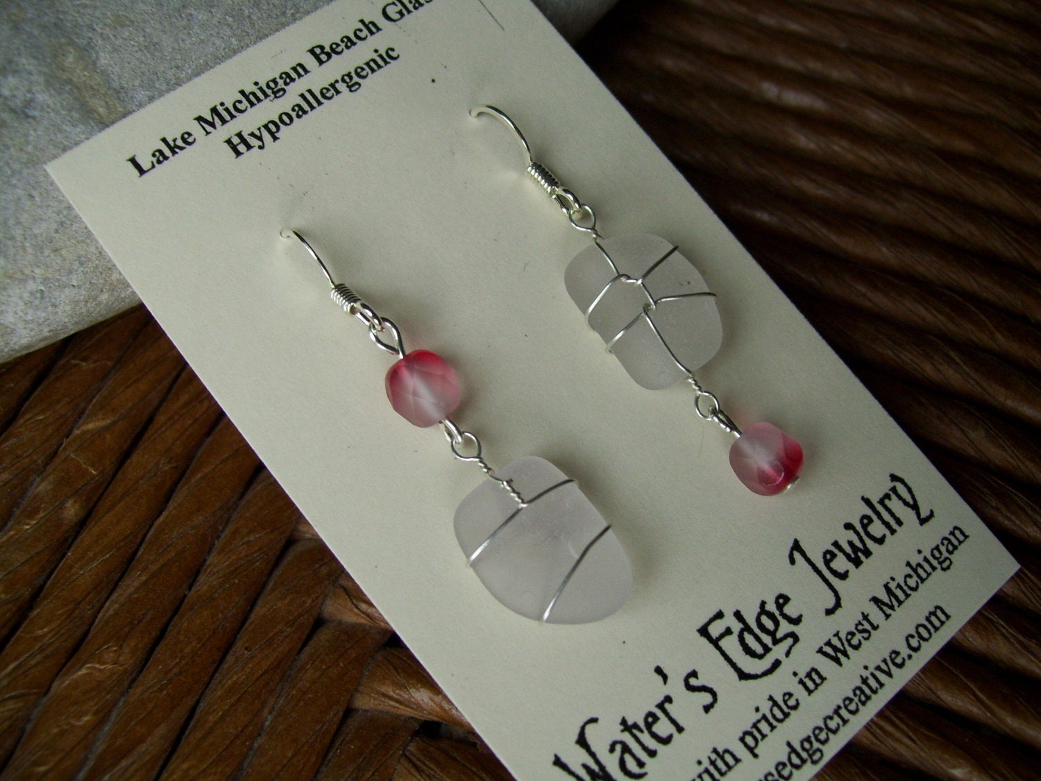 Beach Glass Earrings with Rose-Tinted Czech Glass beads