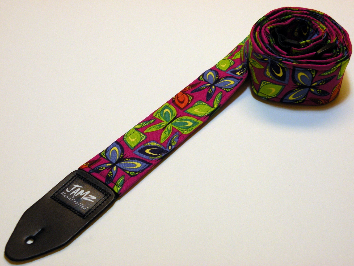 Handmade Guitar Strap - BUTTERFLIES - Violet - Blue - Orange - Turquoise - Green