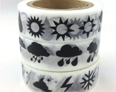 Japanese Washi Masking Tape Set - Weather Forcast - Black & White - 11 yards (each roll) - 3 Rolls