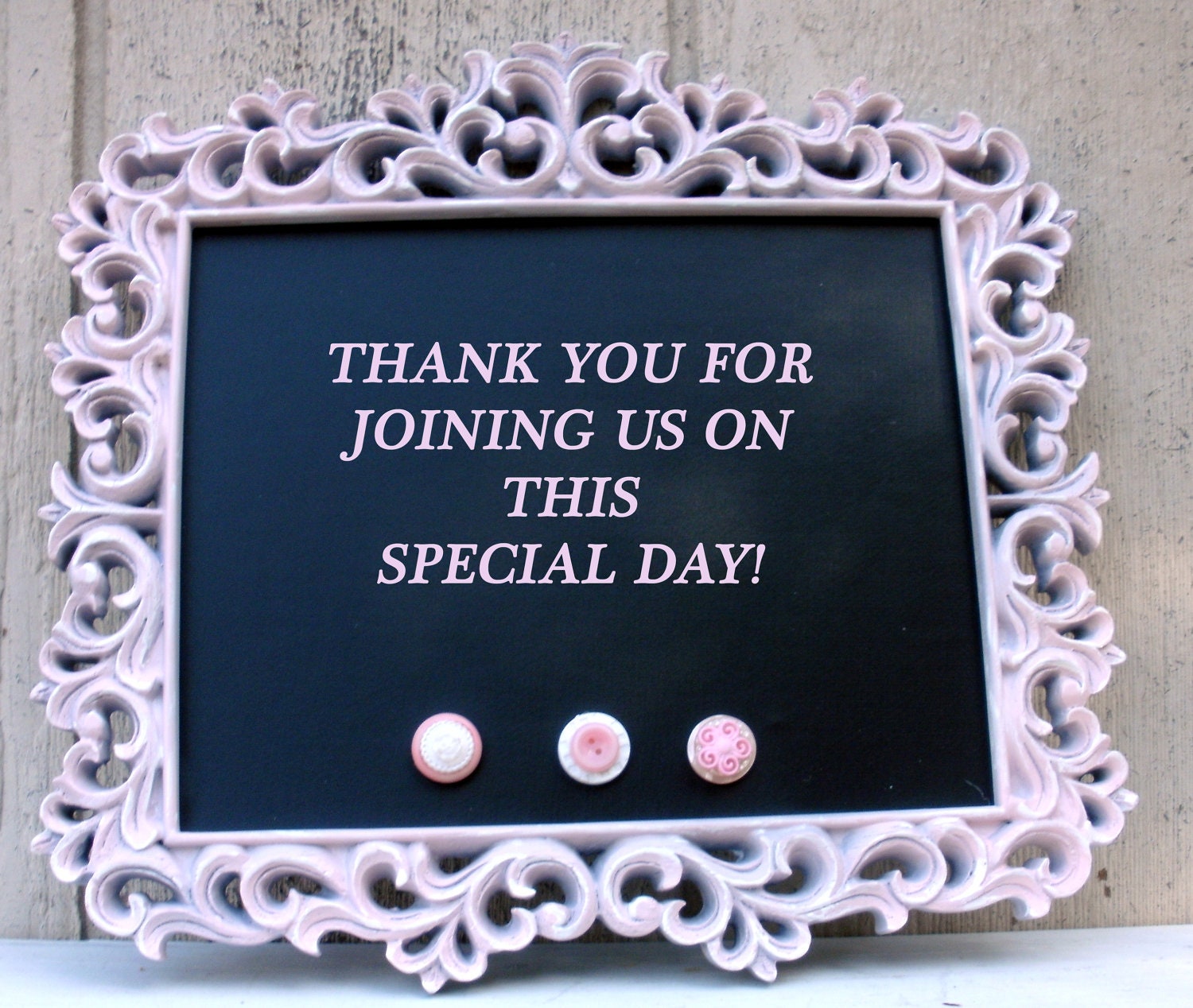 CHALKBOARD Pink & Grey Distressed Baroque Style Magnetic Fabric Message Board - Kitchen, Wedding Table, Candy Bar- Office - great gift Idea