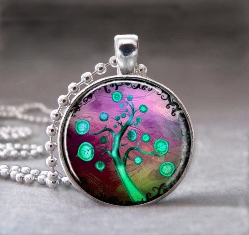 Modern Abstract Tree 1 inch Round Art Pendant - no. 065-63