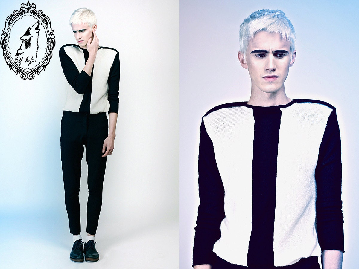 unisex wool black and white sweater by Wolf Empire reserved for Renate