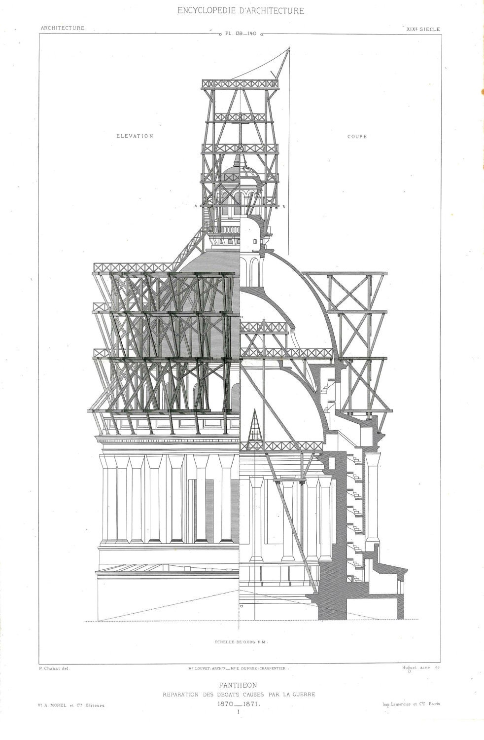 Architect Drawing Paris Pantheon Restoration 1873 Neoclassical Building Decor