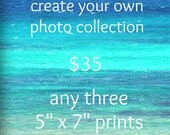 Discount Set. Create Your Own Beach Photography Collection. Any Three 5x7 Photo Art Prints. Beach Home Decor.