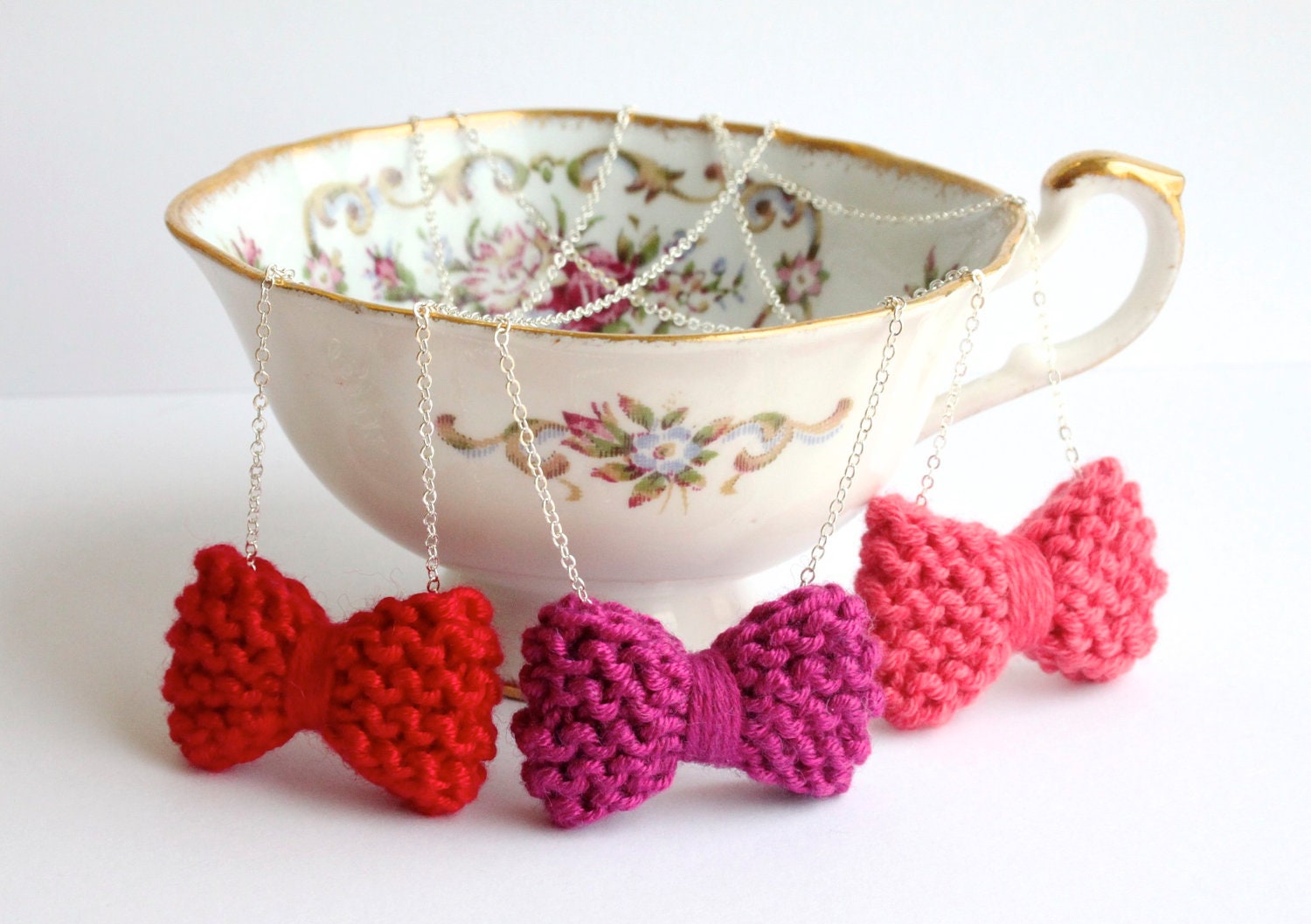 Bow Necklace Knitted Bamboo Silver Plated Chain Jewellery