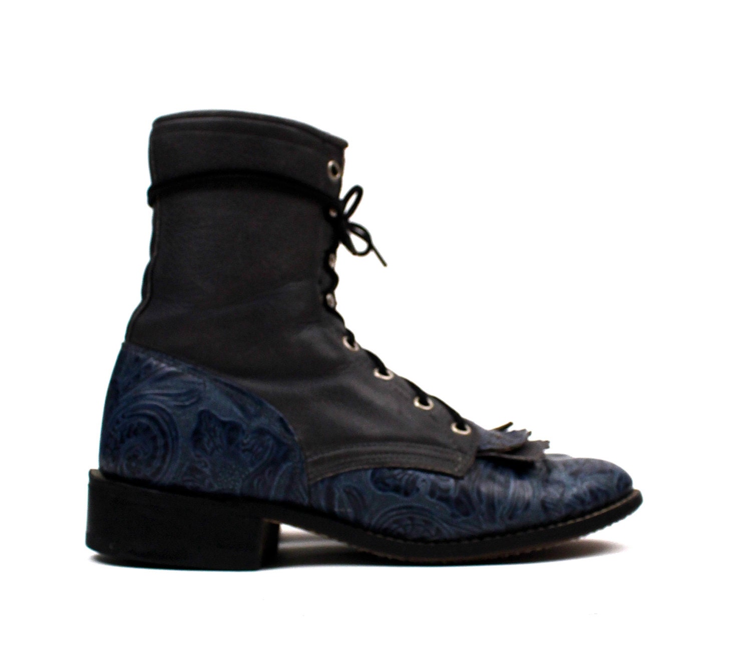 1980s-90s Gorgeous Leather Western Detail Two Toned ROPER Boots / SIze 8 1/2 womens shoes / Riding Tall Bootie