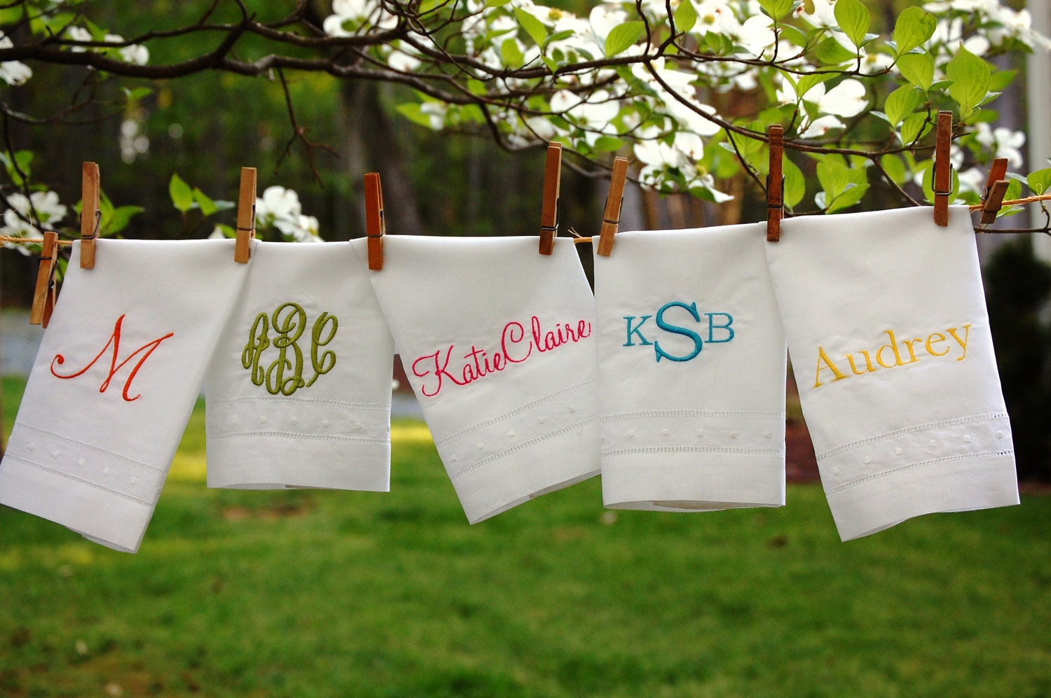 Monogrammed Swiss Dot Hemstitch Linen Hand Towel