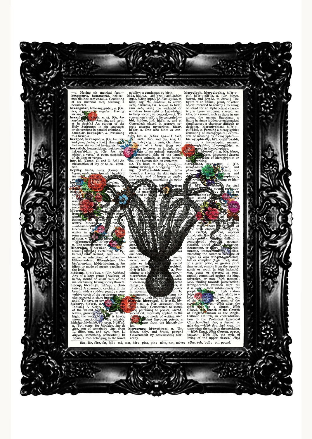 Octopus Lord of the Deep Dictionary Art Print Upcycled Book Upcycled Dictionary Page Vintage Book Print  Buy 3 get 4th free