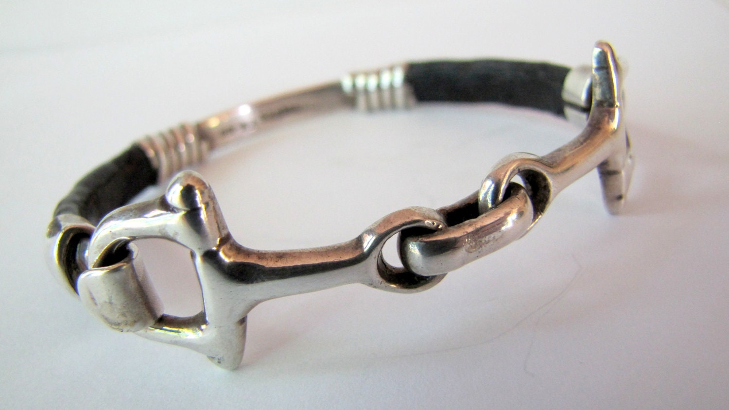 Mexican Silver Leather Equestrian Bracelet