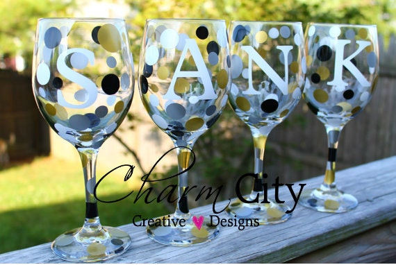 Personalized Wine Glasses Gold and Silver Metallic Wedding Bridal Parties Birthday Holiday
