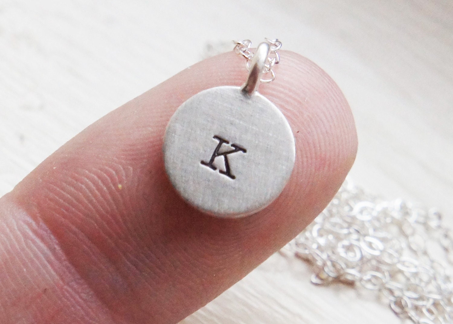 Initial Necklace Personalized Letter Name Monogram Hand Stamped Dainty Everyday Simple Sterling Silver JewelryMothers Day