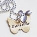 Personalized Butterfly Name Necklace Gold Brass Hand Stamped Custom Necklace with Orchid Flower Charm Gift for HerMothers Day