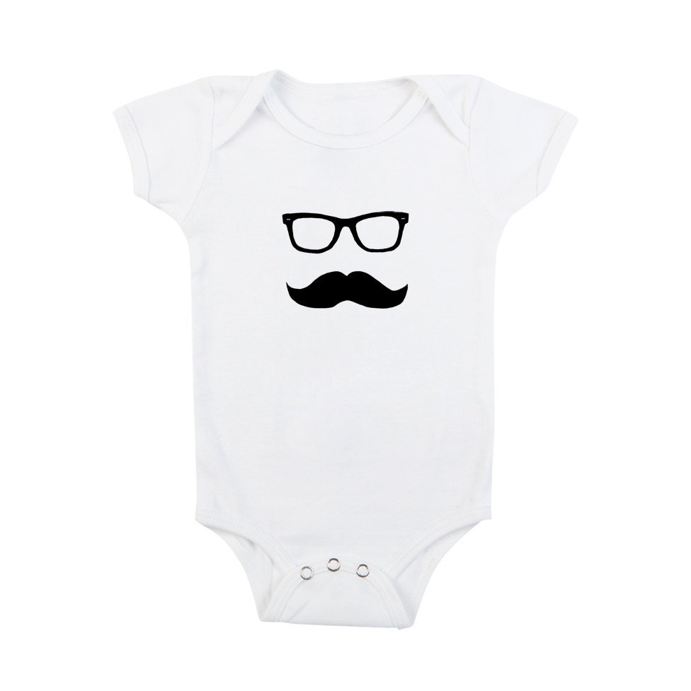 Baby Mustache Wayfarer  Boy Girl Onesie Toddler Infant Bodysuit  - White -  (4 COLORS)  Nb, 6M, 12M (cchb)