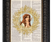 dictionary art print Christmas Decor ANGEL GOLD WREATH 8x10 Holiday Art Print on vintage dictionary page