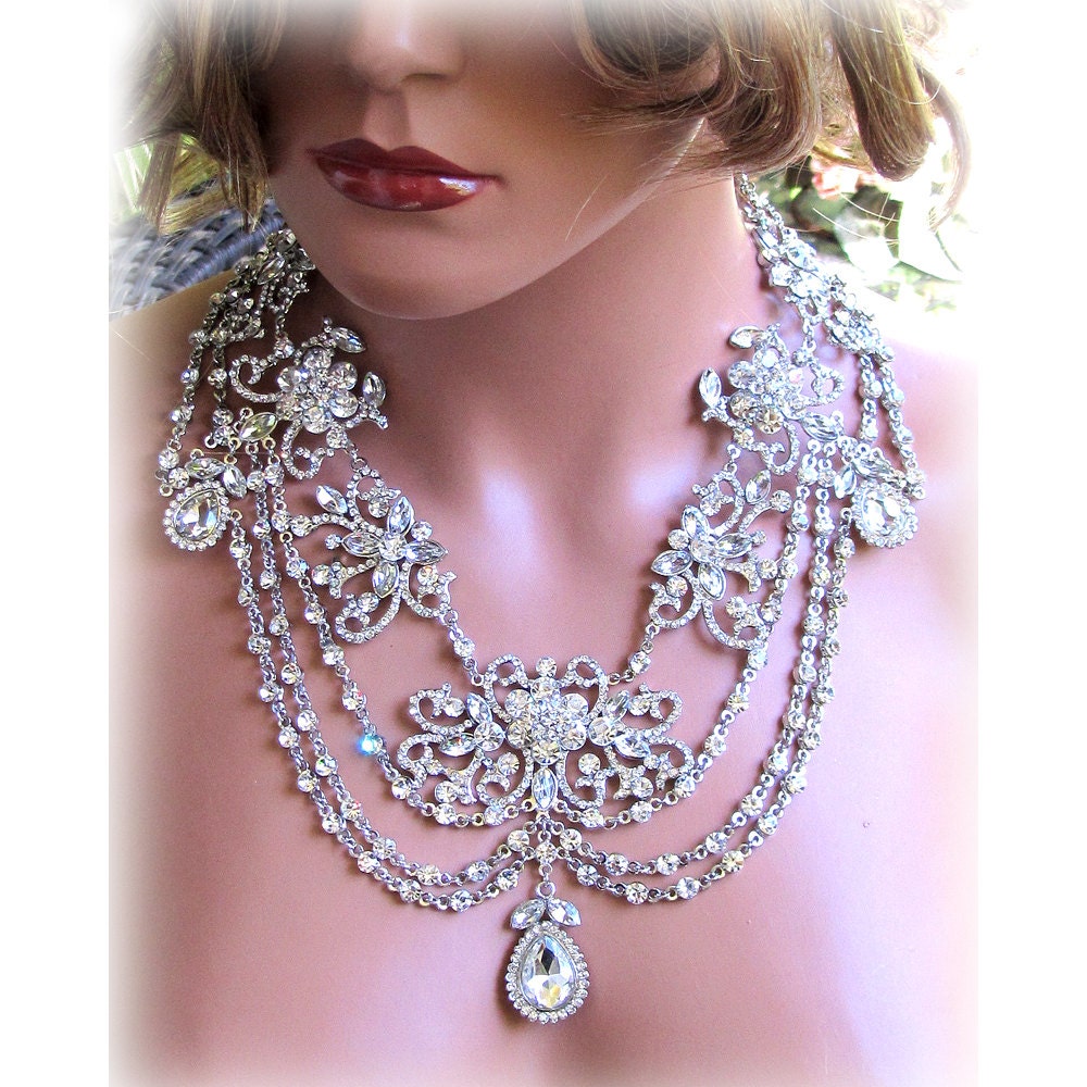 Wedding Jewelry Set Ooak Bridal Bib Necklace And Earrings