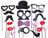 Photo Booth Props - Classic Wedding - Baby Pink GLITTER bow tie - 19 piece set - Birthdays, Weddings, Parties - Photobooth Props