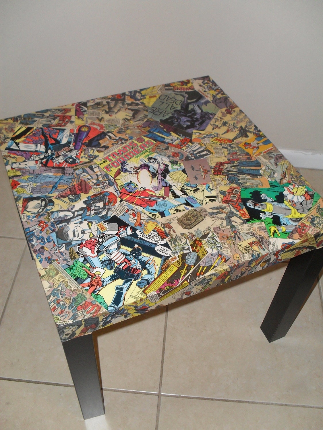 VINTAGE Transformers Comic Collage Table FREE SHIPPING Usa