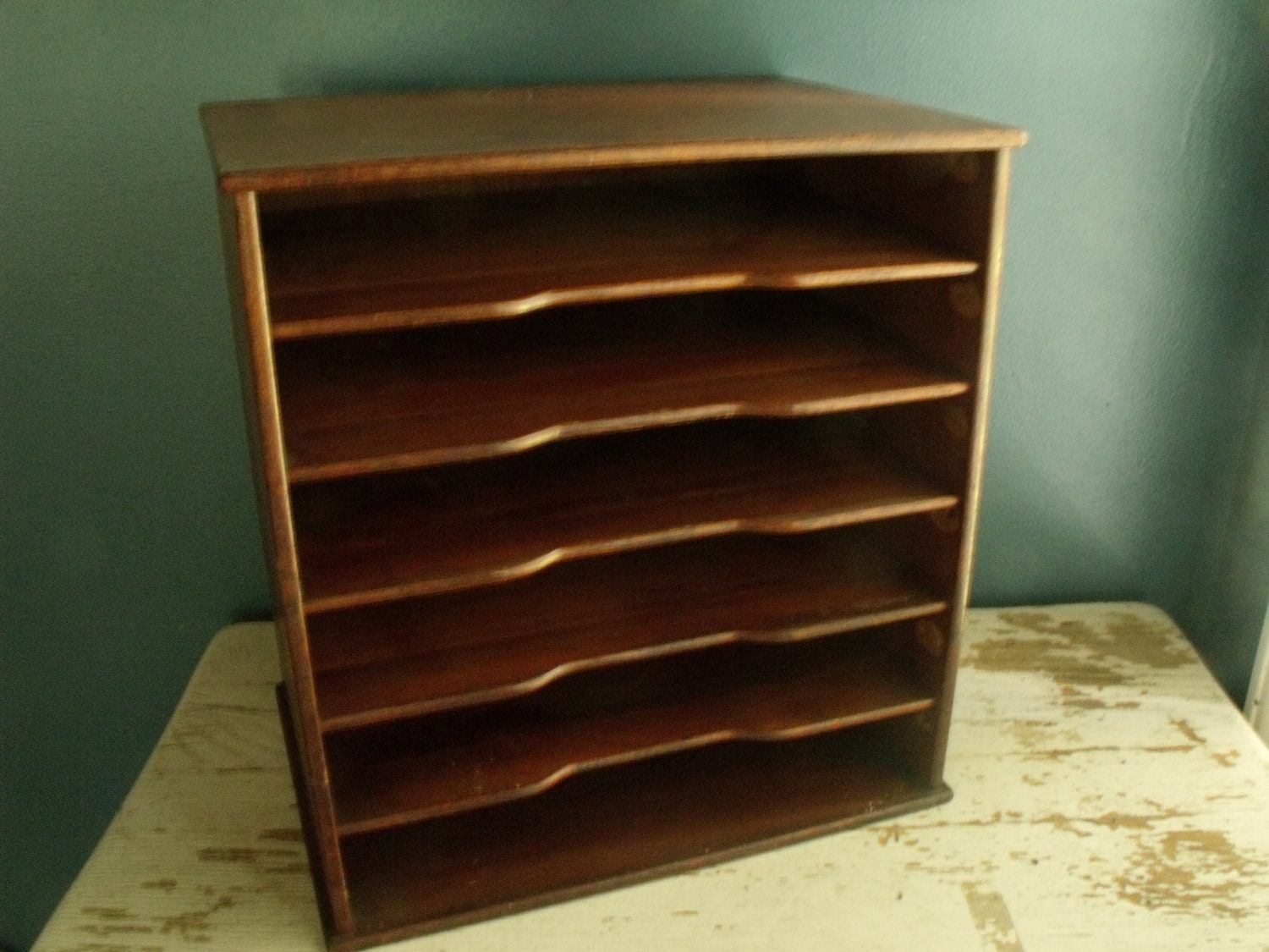 Vintage Wood Flat File Office Library Filing Inbox by KTsAttic