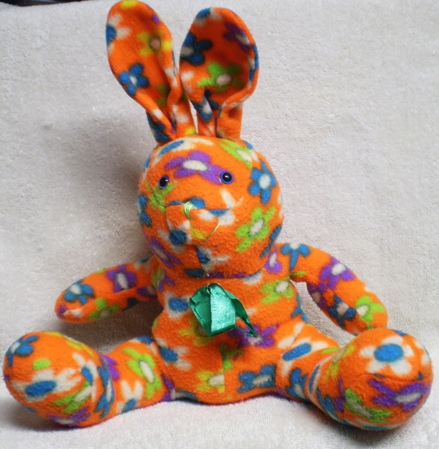 Flower Power Bunny Rabbit Stuffed Animal - Psychedelic - Bright colors