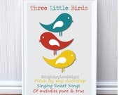 Bob Marley 3 Little Birds, illustration digital art print , poster, quote art, inspirational, housewarming art, typography, quote art 5X7