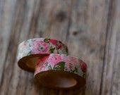 Japanese Washi Tape - Masking Tape roll in Seamless Green and Pink Floral Pattern - theStationeryRoom