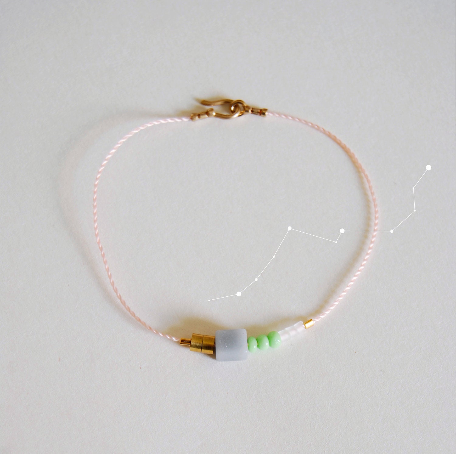 Pink Bracelet with Seafoam and Grey Beading, The Capella