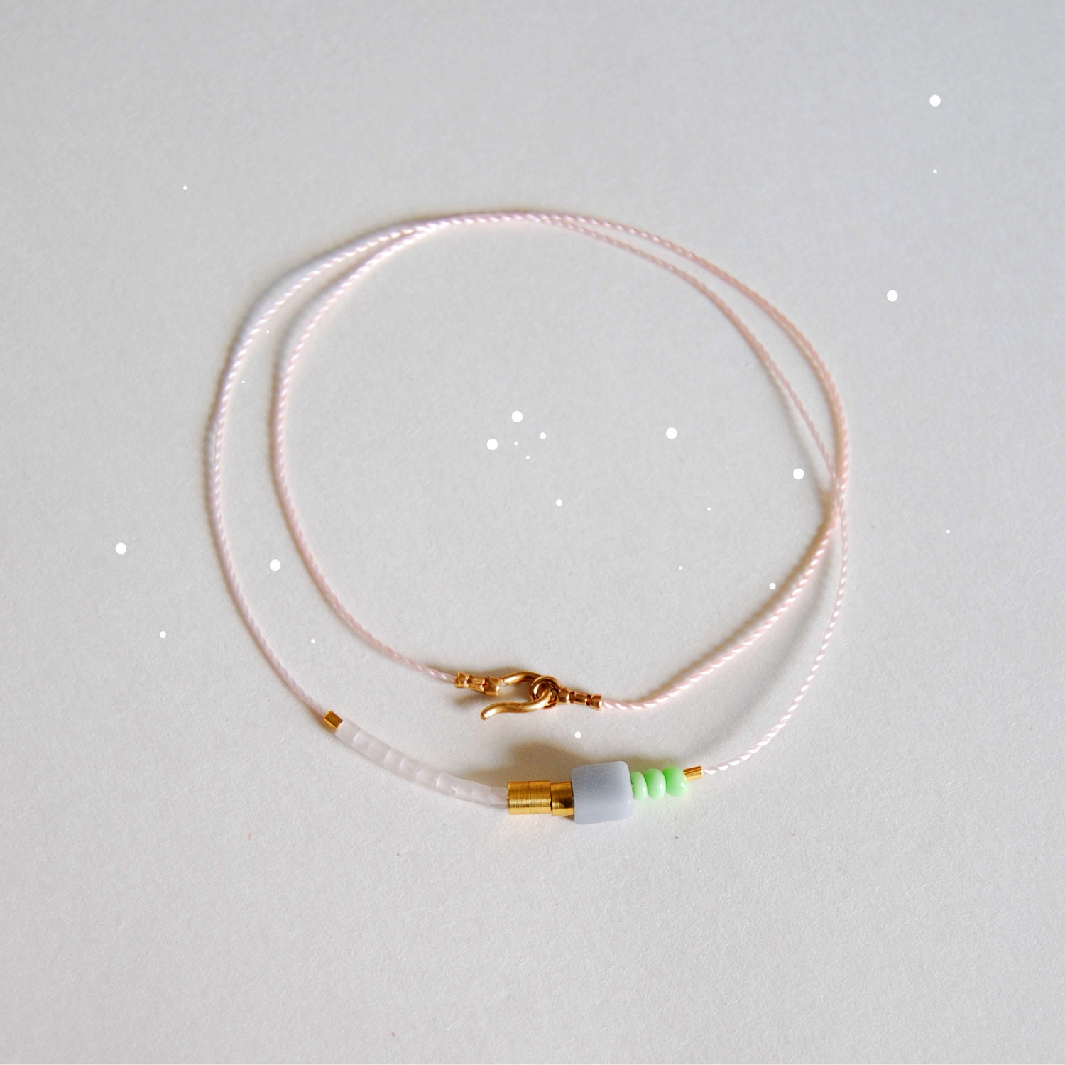 Pink Necklace with Seafoam Green and Grey Beads, The Capella