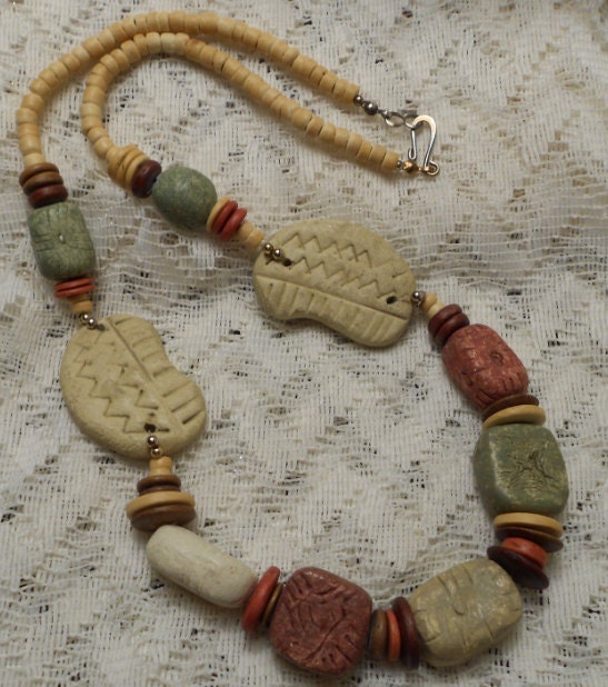 Vintage Carved Stone Chunky Necklace