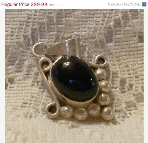 Vintage Sterling Silver with Black Onyx Stone Pendant Charm