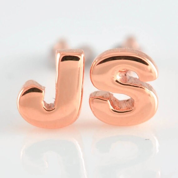 14k Gold initial earrings alphabet earrings letter by JubileJewel