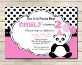 Panda Birthday Party Invitation -- sarah O chic -- pink, black and white polka dots, little birthday panda