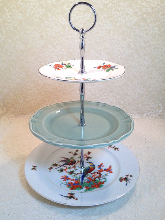3 Tier Cake Stand Tidbit Tray Flights of Fancy